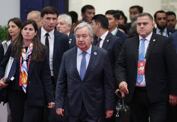 Kyrgyzstan SCO Summit 9232610 01.09.2026 United Nations Secretary-General Antonio Guterres arrives to attend a meeting in the Shanghai Cooperation Organization (SCO) Plus format in Bishkek, Kyrgyzstan. Vyacheslav Prokofiev Sputnik Bishkek Kyrgyzstan  Copyright: xVyacheslavxProkofievx