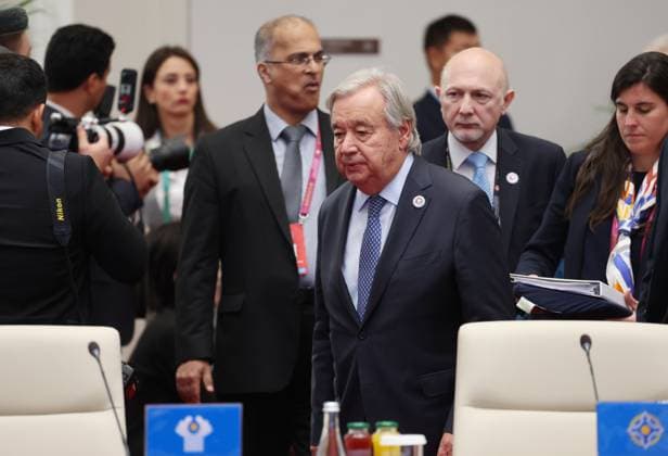 Kyrgyzstan SCO Summit 9232641 01.09.2026 United Nations Secretary-General Antonio Guterres arrives to attend a meeting in the Shanghai Cooperation Organization (SCO) Plus format in Bishkek, Kyrgyzstan. Vyacheslav Prokofiev Sputnik Bishkek Kyrgyzstan  Copyright: xVyacheslavxProkofievx