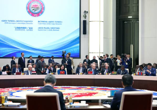 Turkish President Erdogan attends SCO Council of Heads of State Meeting in Kyrgyzstan BISHKEK, KYRGYZSTAN - SEPTEMBER 1: (----EDITORIAL USE ONLY - MANDATORY CREDIT - TURKISH PRESIDENCY MURAT KULA HANDOUT - NO MARKETING NO ADVERTISING CAMPAIGNS - DISTRIBUTED AS A SERVICE TO CLIENTS----) Turkish President Recep Tayyip Erdogan attends the Shanghai Cooperation Organization (SCO) Council of Heads of State Meeting, attended by the heads of state and government of SCO member countries, in Bishkek, Kyrgyzstan, on September 1, 2026. Turkish Presidency Murat Kula Anadolu Bishkek Kyrgyzstan. Editorial use only. Please get in touch for any other usage.  Copyright: x2026xAnadoluxTurkishxPresidency MuratxKulax