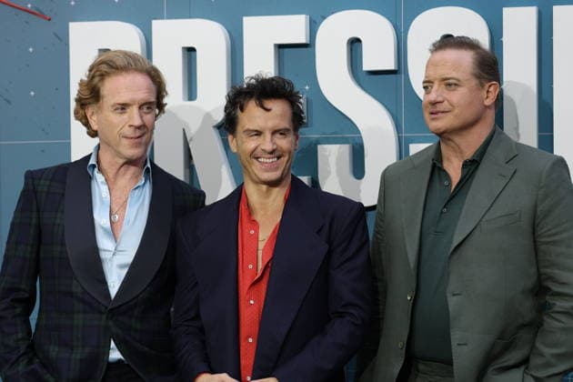. 01 09 2026. London, United Kingdom. Brendan Fraser , Damian Lewis and Andrew Scott at the Pressure premiere in London.  xStephenxLockx xi-Imagesx IIM-26973-0017
