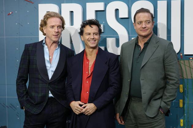 . 01 09 2026. London, United Kingdom. Brendan Fraser , Damian Lewis and Andrew Scott at the Pressure premiere in London.  xStephenxLockx xi-Imagesx IIM-26973-0018