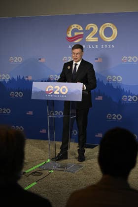 G20 summit of the Finance Ministers and Central Bank Governors Meeting in Asheville ASHEVILLE, USA - SEPTEMBER 1: Latvian Commissioner Valdis Dombrovskis speaks during the second day of the G20 summit of the Finance Ministers and Central Bank Governors Meeting at the Omni Grove Park Inn in Asheville, NC, United States on September 01, 2026 Peter Zay Anadolu North Carolina United States. Editorial use only. Please get in touch for any other usage.  Copyright: x2026xAnadoluxPeterxZayx