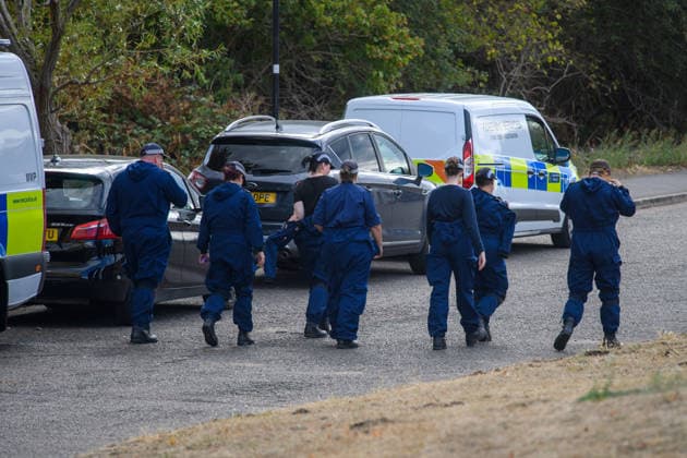 September 1, 2026, London, London, UK: London, UK. A police search team on scene at The Pits at the Bedfont Recreation Ground following the discovery of human remains. Three weeks after human remains were discovered in woodland in Feltham, the police investigation and searches of the surrounding area remain ongoing. Detectives from the Metropolitan Police Service launched a murder investigation following the discovery of human remains in woodland adjacent to Padstow Walk, Feltham. Police were called at 6:35pm on Wednesday, 12 August, following reports that bones had been found in the woodland. Subsequent examinations confirmed the remains were human. The remains are believed to belong to a woman aged approximately between 25 and 45 years  - ZUMAl94_ 20260901_zaf_l94_027 Copyright: xPeterxManningx