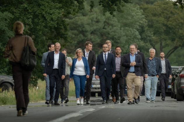 September 1, 2026, Turnow Preilack, Germany: Brandenburg Interior Minister Dr. Jan Redmann walks with officials and members of the media near the site of the suspected attack on a power substation in Brandenburg, Germany, September 1, 2026. Turnow Preilack Germany - ZUMAs319 20260901_znp_s319_008 Copyright: xGabyxSchuetzex
