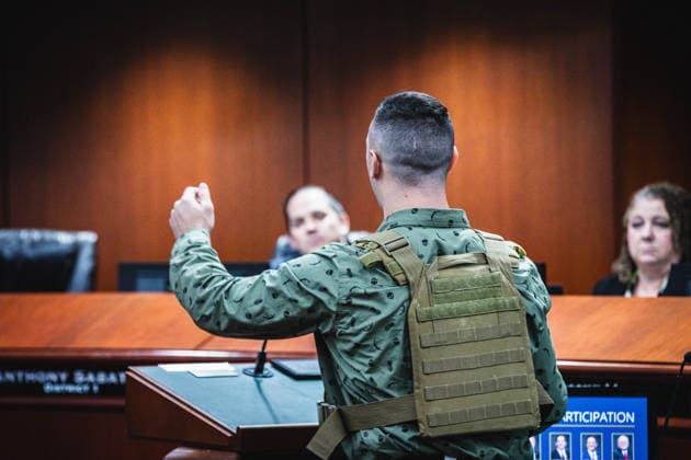 September 1, 2026, Tavares, Florida, USA: Pardoned January 6th offender and far-right extremist influencer whom embraces racist language and ideology JAKE LANG speaks at the Lake County Board of County Commissioners meeting to push back on a a proposed expansion of a mosque in Lake County, Florida. Tavares USA - ZUMAd256 20260901_znp_d256_003 Copyright: xDavexDeckerx
