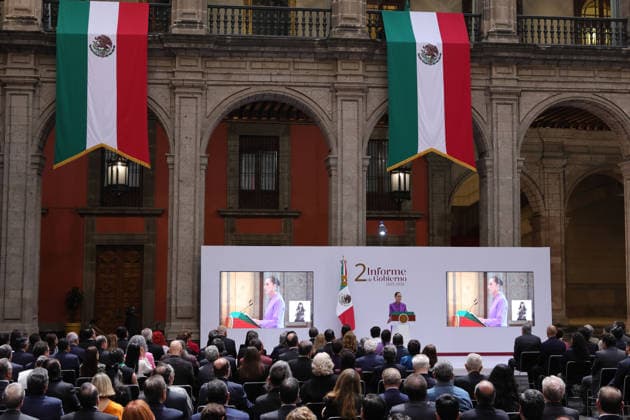 September 1, 2026, Mexico City, Mexico: Mexican President CLAUDIA SHEINBAUM PARDO presented her Second Government Report at the Honor Courtyard of the National Palace in Mexico City, outlining the main achievements and results of her administration nearly two years after taking office. Mexico City Mexico - ZUMAl178 20260901_znp_l178_023 Copyright: xCristianxLeyvax