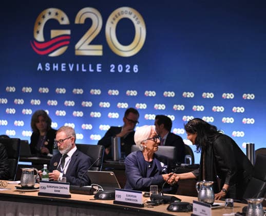 G20 Finance Ministers and Central Bank Governors Meeting In Asheville, North Carolina ASHEVILLE, USA - SEPTEMBER 1: The President of the European Central Bank Christine Lagarde (C) attends the second day of the G20 summit of the Finance Ministers and Central Bank Governors Meeting at the Omni Grove Park Inn in Asheville, NC, United States on September 01, 2026. US Treasury Secretary Scott Bessent is hosting a two-day meeting of the Group of 20 world leaders in finance. Peter Zay Anadolu North Carolina United States. Editorial use only. Please get in touch for any other usage.  Copyright: x2026xAnadoluxPeterxZayx