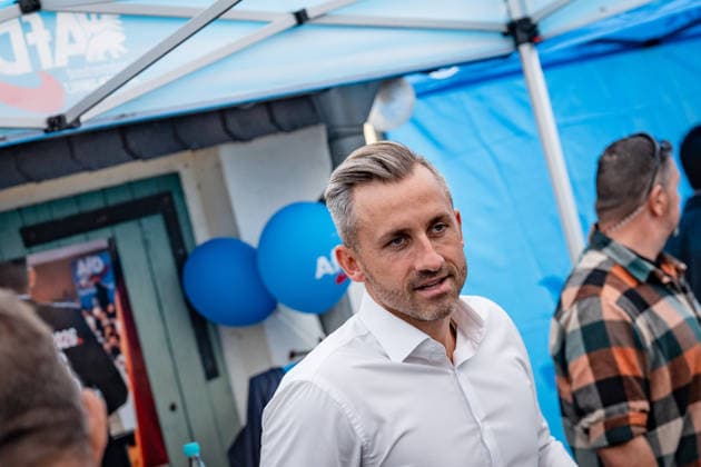 Demokratiefest Haldensleben mit dem AfD-Spitzenkandidaten Ulrich Siegmund, der rund drei Stunden vor Ort teilnimmt;Wahlkampfveranstaltung AfD Demokratiefest in Haldensleben Landtagswahl Sachsen-Anhalt 2026, Haldensleben Sachsen-Anhalt Deutschland Schützenhaus der Schützengilde *** Haldensleben Democracy Festival featuring AfD lead candidate Ulrich Siegmund, who will be on site for about three hours; AfD campaign event at the Haldensleben Democracy Festival; 2026 Saxony-Anhalt state election; Haldensleben, Saxony-Anhalt, Germany; Schützenhaus of the Schützengilde