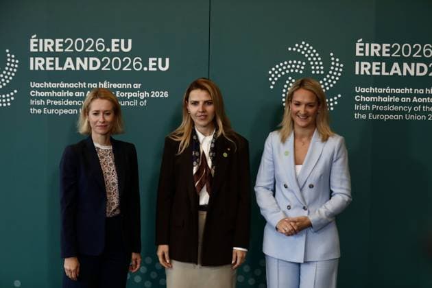 Informal Meeting of EU Foreign Affairs Ministers (Gymnich) in Ireland WICKLOW, IRELAND - SEPTEMBER 2: EU foreign policy chief Kaja Kallas (L), Irish Foreign Minister Helen McEntee (R) and Bulgarian Foreign Minister Velislava Petrova-Chamova pose for a family photo during the informal meeting of EU foreign ministers, known as the Gymnich meeting, in Wicklow, Ireland, on September 2, 2026. Mostafa Darwish Anadolu Wicklow Ireland. Editorial use only. Please get in touch for any other usage.  Copyright: x2026xAnadoluxMostafaxDarwishx