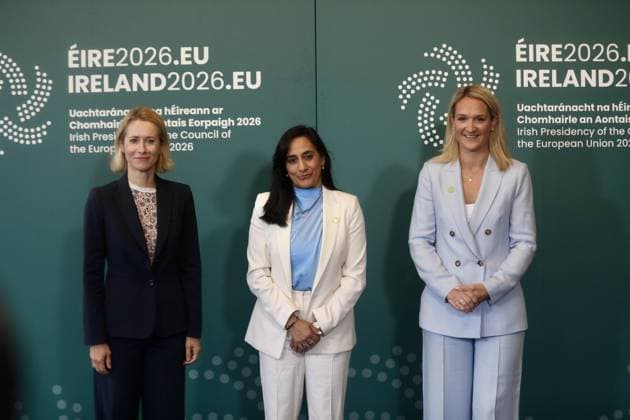 Informal Meeting of EU Foreign Affairs Ministers (Gymnich) in Ireland WICKLOW, IRELAND - SEPTEMBER 02: Kaja Kallas (L) and Helen McEntee (R) pose with Antonio Tajani, Italy’s Deputy Prime Minister and Minister of Foreign Affairs, at the Gymnich in Wicklow, Ireland on September 02, 2026. Mostafa Darwish Anadolu Wicklow Ireland. Editorial use only. Please get in touch for any other usage.  Copyright: x2026xAnadoluxMostafaxDarwishx
