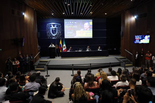 September 2, 2026, Mexico City, Mexico: Former Colombian President GUSTAVO PETRO delivered the keynote lecture Capital in the 21st Century: Political Economy of the Climate Crisis before students and attendees at the Alfonso Caso Auditorium in University City, organized by UNAMs University Program for Studies on Democracy, Justice and Society (PUEDJS). Among those in attendance were 1992 Nobel Peace Prize laureate RIGOBERTA MENCHU TUM and NADYA LAYLA RASHEED, Ambassador of the State of Palestine to Mexico. Mexico City Mexico - ZUMAl178 20260902_znp_l178_016 Copyright: xCristianxLeyvax