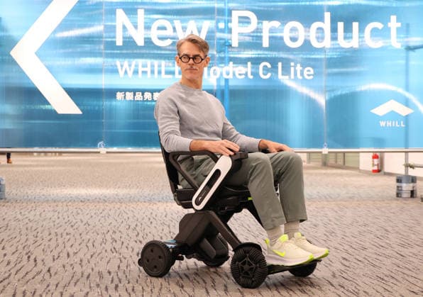 September 3, 2026, Tokyo, Japan - Japanese personal mobility company Whill unveils the new lighweight folding electric wheelchair Whill Model C Lite in Tokyo on Thursday, September 3, 2026. The new mobility weighing 18.6kg body with carbon fiver reinforced plastics parts has omni-directional wheels for front wheels and high performance battery to drive 38.5km of distance. (photo by Yoshio Tsunoda AFLO)  aflo_344739882