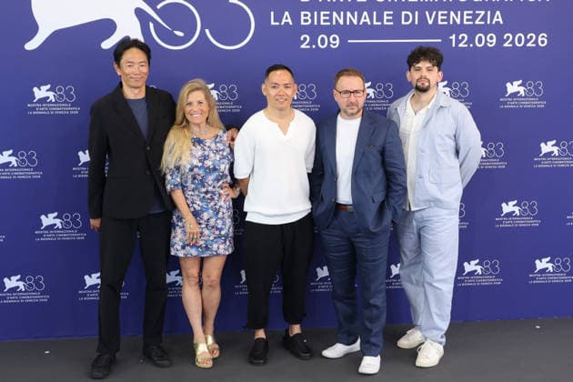 Venice 2026 Sumo Spirit Weighs Nothing Photocall NB Yusuke Kamata, Sigrid Dyekjaer, Erik Daich Shirai, Edward Aaron Douglas Leifer and Sam Stanley attending the Sumo: Spirit Weighs Nothing Photocall as part of the 83th Venice International Film Festival at the Lido in Venice, Italy on September 03, 2025. Photo by Nasser Berzane ABACAPRESS.COM Venice Italy  Copyright: xBerzanexNasser ABACAx