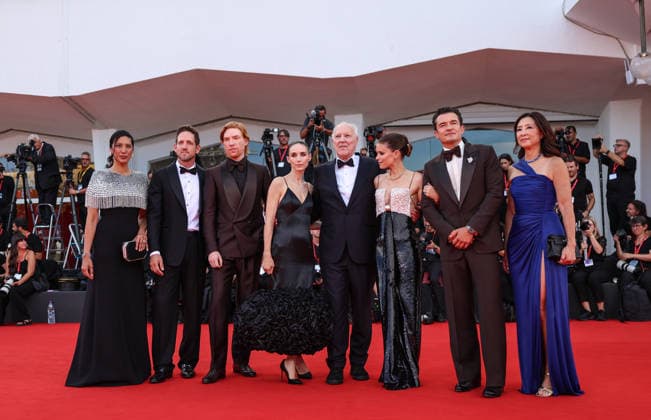 (260903) -- VENICE, Sept. 3, 2026 -- Main crew members pose at the red carpet before the premiere of the film Bucking Fastard during the 83rd Venice International Film Festival in Venice, Italy, Sept. 3, 2026. ) ITALY-VENICE-FILM FESTIVAL-BUCKING FASTARD-PREMIERE WangxKaiyan 