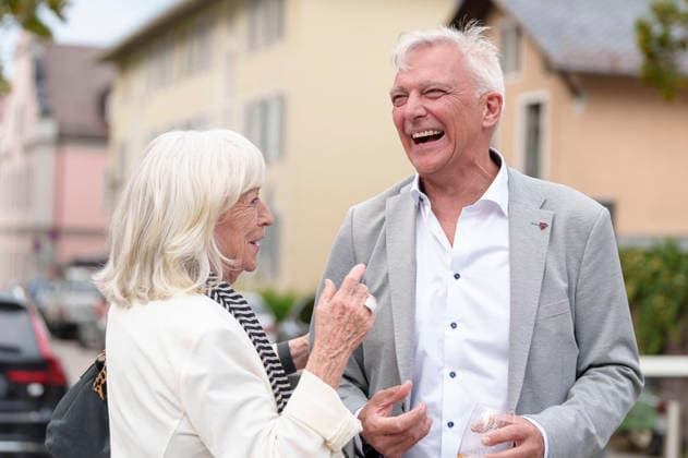 Margarethe von Trotta und Matthias Helwig bei der Eröffnung vom 20. Fünf Seen Filmfestival 2026 in der Schlossberghalle. Starnberg, 03.09.2026