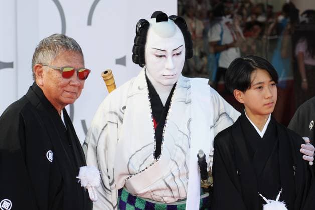 Filmfestival Venedig, Italien. September 3, 2026, Venice Lido, Veneto, Italy. Takashi Miike, Ichikawa Ebizo XI and Ichikawa Shinnosuke VIII during the Bucking Fastard - Red Carpet, during the 83rd Venice Film Festival at Venezia Lido.
