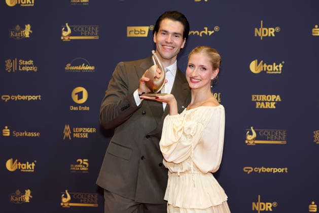 Verleihung Goldene Henne 2026 Minerva Hase und Nikita Volodin, Gewinner der goldenen Henne in der Kategorie Sport. Verleihung der Goldenen Henne 2026 am 04.09.2026 in der Leipziger Messe, Halle 1. Leipzig, Sachsen, Deutschland.