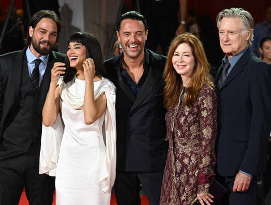 Costa Rican actor Daniel Zovatto, Algerian actress Sofia Boutella, British actor Jack Huston, American actress Dana Delaney and actor Bill Pullman attend the premiere of The Basics Of Philosophy at the 83rd Venice Film Festival in Venice, Italy on Friday, September 4, 2026.  VEN20260904117 RUNExHELLESTAD