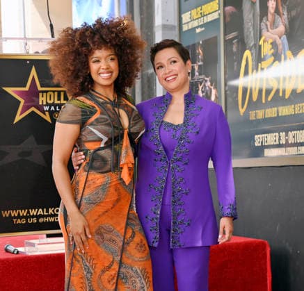 Filipina actress and singer Lea Salonga (R) is joined by singer and songwriter H.E.R. during an unveiling ceremony honoring her with the 2,855th star on the Hollywood Walk of Fame in Los Angeles on Friday, September 4, 2026.  LAP20260904026 JIMxRUYMEN