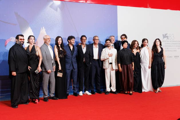 IPA88134940 - VENICE, ITALY - SEPTEMBER 4: (2nd from left to right) Mona Hodeib, Issam Bou Khaled, Nora Mariana, Rami Kodeih, Grant Heslov, George Clooney, Hasan Akil, guest, guest, Rodrigo Teixeira, Rym Mroue, Maria Nakouzi, and Berta Marchiori attend the screening of Furies during the 83rd Venice International Film Festival at Sala Giardino on September 4, 2026, in Venice, Italy. Photo: Cinzia Camela. Copyright: xCinziaxCamela LiveMediax xCinziaxCamela LiveMediax 88134940