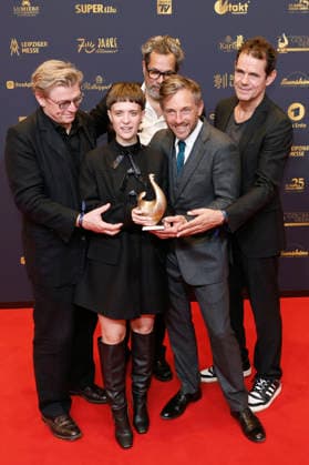 Hendrik Handloegten, Liv Lisa Fries, Achim von Borries, Volker Bruch und Tom Tykwer bei der 32. Verleihung der Goldenen Henne 2026 in der Leipziger Messe. Leipzig, 04.09.2026