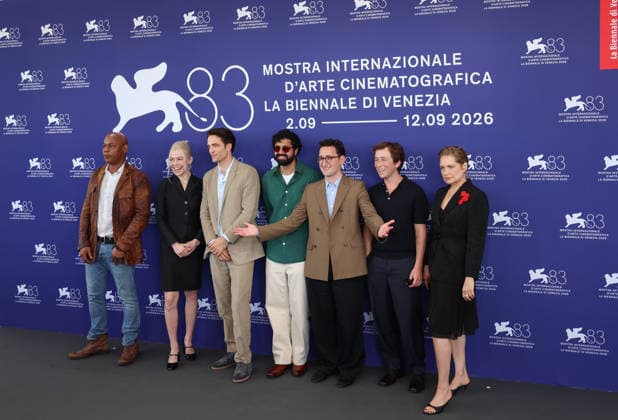 (260905) -- VENICE, Sept. 5, 2026 -- Main crew of the film Primetime pose for the photocall of the film during the 83rd Venice International Film Festival in Venice, Italy, Sept. 5, 2026. ) ITALY-VENICE-FILM FESTIVAL-PRIMETIME WangxKaiyan 