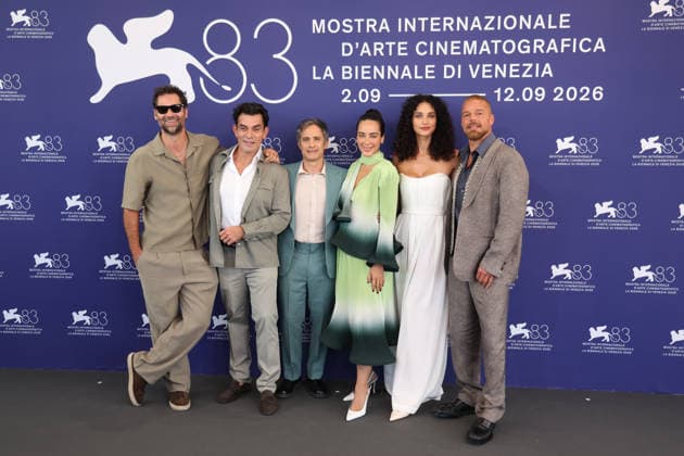 September 6, 2026, Venice, Italy: Mexican actor Manuel Garcia Rulfo, Mexican actor Jorge Salinas, Mexican director Gael Garcia Bernal, Mexican actress Esperanza Pimentel, Brazilian actress DÃ bora Nascimento and Puertorican actor and singer Ricky Martin attend the photocall of the film Hombre al agua during the 83rd Venice International Film Festival. Venice Italy  - ZUMAs197 20260906_aaa_s197_114 Copyright: xMarcoxBaradax