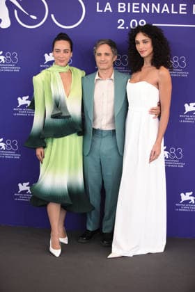 September 6, 2026, Venice, Italy: Mexican actress Esperanza Pimentel, Mexican director Gael Garcia Bernal and Brazilian actress DÃ bora Nascimento attend the photocall of the film Hombre al agua during the 83rd Venice International Film Festival. Venice Italy  - ZUMAs197 20260906_aaa_s197_130 Copyright: xMarcoxBaradax
