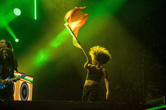 RIO DE JANEIRO, RJ - 06.09.2026: ROCK IN RIO 2026 - Baiana System on the Sunset stage on the third day of Rock in Rio 2026, Sunday, September 6th, amidst heavy rain, at Cidade do Rock, Barra, Rio de Janeiro, RJ. x3011674x  CristianexMota