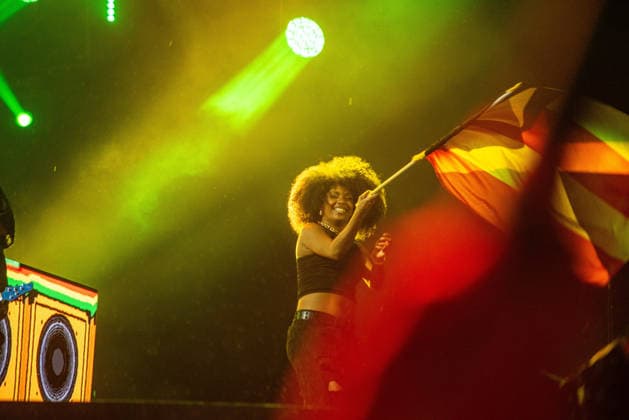 RIO DE JANEIRO, RJ - 06.09.2026: ROCK IN RIO 2026 - Baiana System performing on the Sunset stage on the third day of Rock in Rio 2026, Sunday, September 6th, amidst heavy rain, at Cidade do Rock, Barra, Rio de Janeiro, RJ. x3011706x  CristianexMota