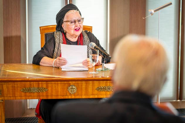 Hanna Schygulla EUR, Deutschland, Berlin, 08.09.2026: Die Schauspielerin Hanna Schygulla liest aus dem Werk von Laszlo Krasznahorkai . Verleihung des Großen Verdienstkreuzes mit Stern des Verdienstordens der Bundesrepublik Deutschland an den Nobelpreisträger für Literatur Laszlo Krasznahorkai durch BPr Steinmeier.