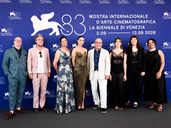 IPA88269082 - Venice, 83rd Venice International Film Festival 2026 - Day 7. Photocall for the film Musk. Pictured: ZoÃ« Schiffer, Alex Gibney, Ashley St. Clair  Copyright: xAlbertoxTerenghix xPoolxPhotoxEventsx08x IPA88269082