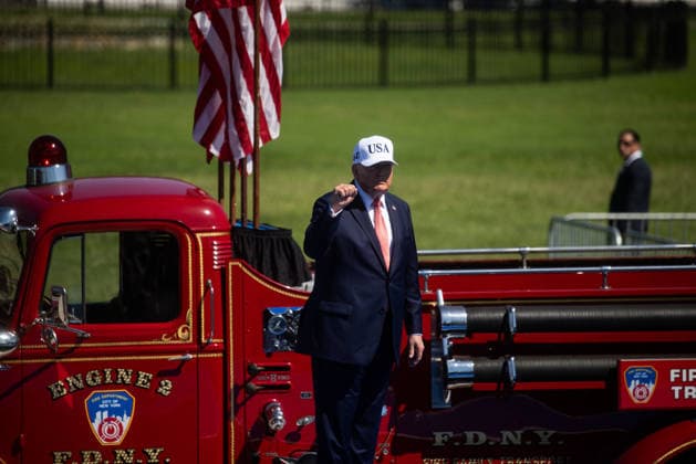President Donald Trump delivers remarks during Steel Across America at the Ellipse in Washington, DC on Tuesday, September 8, 2026. Steel Across America is a nationwide campaign organized by the Tunnel to Towers Foundation to commemorate the 25th anniversary of the September 11 terrorist attacks and features a 16,000-to-16,900-pound steel beam recovered from the South Tower of the World Trade Center on a cross-country tour.  WAP2026090805513 TIERNEYxCROSS