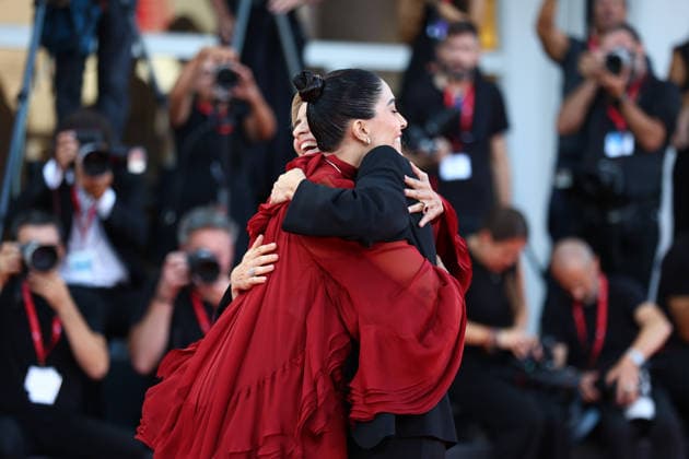 September 8, 2026, Venice Lido, Veneto, Italy: ROCIO MUNOZ MORALES and host GRETA SCARANO during the red carpet arrivals ahead of the Premiere screening of the movie Bunker at the 83rd Venice Film Festival at Sala Grande in Venice Lido, Italy. Venice Lido Italy  - ZUMAc179 20260908_zep_c179_175 Copyright: xMickaelxChavetx