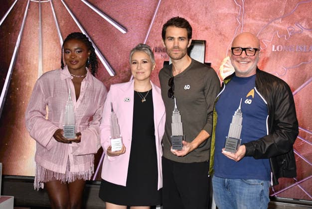 NEW YORK, NY - SEPTEMBER 8: Celia Rose Gooding, Melissa Navia, Paul Wesley and Akiva Goldsman pictured as the cast of Star Trek light the Empire State Building in celebration of the 60th Anniversary of Star Trek on September 8, 2026 in New York City. Copyright: xmpi099 MediaPunchx