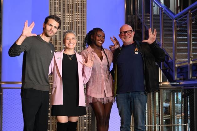 RECORD DATE NOT STATED Actors Paul Wesley, Cella Rose Gooding, melissa Navia with executive producer Paul Wesley, lit the Empire State Building in celebration of the 60th Anniversary of Star Trek. Star Trek began as a television series which was a mix of wester and a naval blend of space adventures, a creation of the late producer Gene Rooenberry who introduced Star Trek in 1966 and ending in 1969. Star Trek, continues as new television series as well as in movie theaters. Credit: Victor M. Matos Thenews2(Foto: Victor M. Matos Thenews2 imago images)  Copyright: xVictorxM.xMatosx