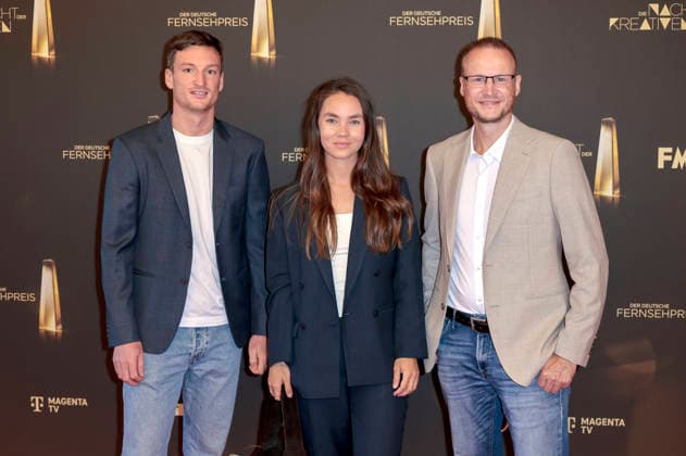 Eike Köhler, Kim Kristin Mauch und Björn Kurtenbach bei der Verleihung des Deutschen Fernsehpreises 2026 - Die Nacht der Kreativen in der Flora. Köln, 08.09.2026
