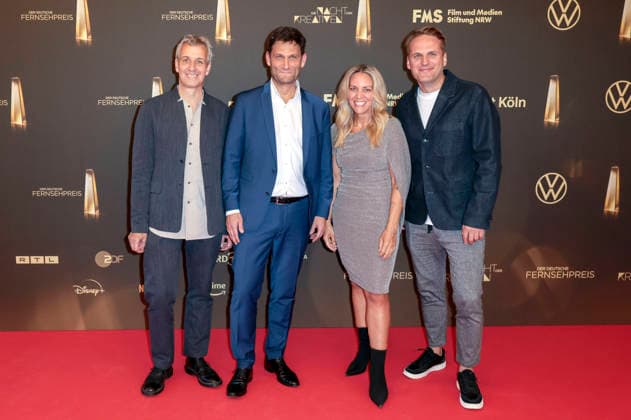 Dietmar Jacobs, Christian Ehring, Patricia Kümpel und Gast bei der Verleihung des Deutschen Fernsehpreises 2026 - Die Nacht der Kreativen in der Flora. Köln, 08.09.2026