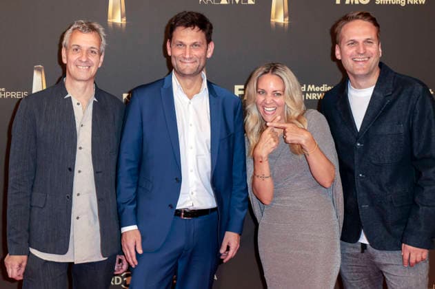 Dietmar Jacobs, Christian Ehring, Patricia Kümpel und Gast bei der Verleihung des Deutschen Fernsehpreises 2026 - Die Nacht der Kreativen in der Flora. Köln, 08.09.2026