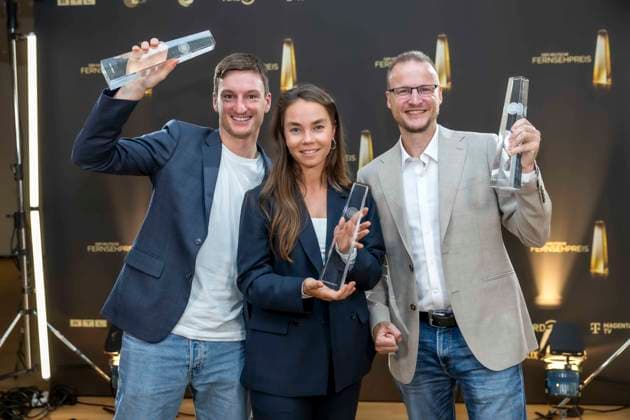ABB KREATIVE- Preistraeger Auszeichnung Eike Koehler, Kim Kristin Mauch und Bjoern Kurtenbach fuer Minentaucher zu Gast bei der Gala Die Nacht der Kreativen Der Deutsche Fernsehpreis 2026 in der Flora am 08.09.2026 in Koeln NRW Deutschland