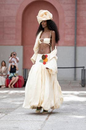 September 9, 2026, Madrid, Spain: A model parades with Maria Lafuente design during the OMODA Fashion Week Madrid at Jardines Sabatini Madrid. Madrid Spain  - ZUMAs197 20260909_aaa_s197_116 Copyright: xAtilanoxGarciax