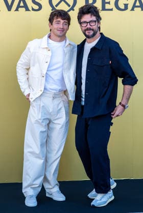 Monegasque Formula 1 driver Charles Leclerc (l) challenges Spanish actor Alvaro Morte to a game of his new board game SE!ZE in Madrid during the official presentation of Chivas Regal 16. September 9, 2026. (20260909270)