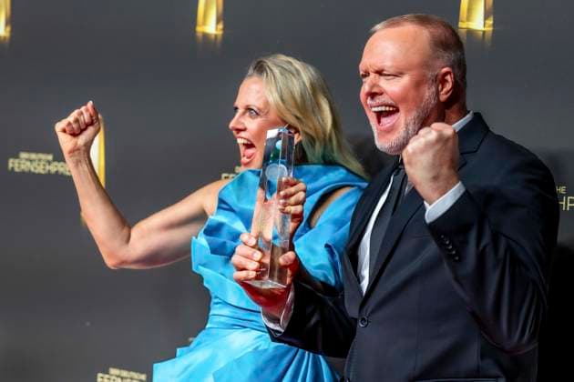 ABB FERNSEHPREIS- Barbara Schoeneberger und Stefan Raab Preistraeger mit dem Fernsehpreis zu Gast auf dem roten Teppich bei der Gala zr verleihung des Der Deutsche Fernsehpreis 2026 iim Confex Center am 09.09.2026 in Koeln NRW Deutschland