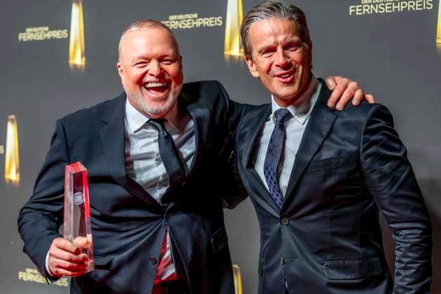 ABB FERNSEHPREIS- Stefan Raab Markus Lanz Preistraeger mit dem Fernsehpreis zu Gast auf dem roten Teppich bei der Gala zr verleihung des Der Deutsche Fernsehpreis 2026 iim Confex Center am 09.09.2026 in Koeln NRW Deutschland