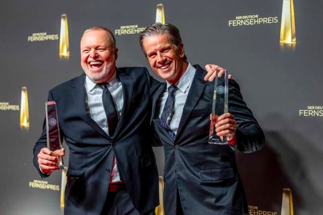 ABB FERNSEHPREIS- Stefan Raab Markus Lanz Preistraeger mit dem Fernsehpreis zu Gast auf dem roten Teppich bei der Gala zr verleihung des Der Deutsche Fernsehpreis 2026 iim Confex Center am 09.09.2026 in Koeln NRW Deutschland