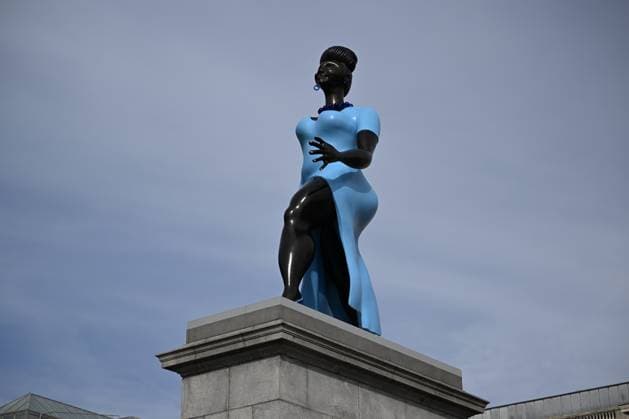 New Fourth Plinth artwork Lady in Blue unveiled at London’s Trafalgar Square LONDON, UNITED KINGDOM - SEPTEMBER 10: The new Fourth Plinth artwork, Lady in Blue, is seen in Trafalgar Square in London, United Kingdom, on September 10, 2026. Created by New York-based artist Tschabalala Self, the blue bronze sculpture depicts a young woman representing contemporary Londoners, striding confidently into the future. The work is the 16th commission of the Fourth Plinth programme, which was launched in 1998. Rasid Necati Aslim Anadolu London United Kingdom. Editorial use only. Please get in touch for any other usage.  Copyright: x2026xAnadoluxRasidxNecatixAslimx