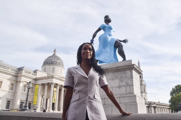 September 10, 2026, London, England, United Kingdom: Artist TSCHABALALA SELF stands next to her artwork Lady In Blue , the new fourth plinth sculpture in Trafalgar Square. London United Kingdom - ZUMAv130 20260910_zip_v130_022 Copyright: xVukxValcicx