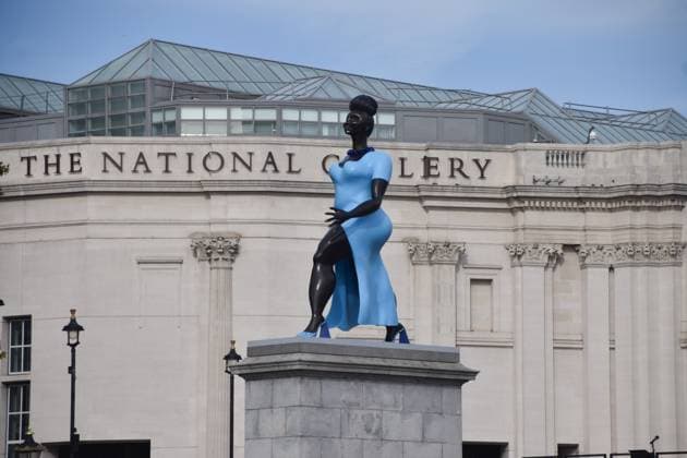 September 10, 2026, London, United Kingdom: The new Fourth Plinth sculpture entitled Lady In Blue by artist Tschabalala Self is unveiled in Trafalgar Square..The sculpture is the 16th Fourth Plinth commission to date. London United Kingdom - ZUMAs197 20260910_aaa_s197_035 Copyright: xVukxValcicx