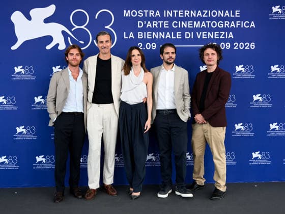 IPA88350414 - Venice, 83rd Venice International Film Festival 2026 - Day 9. Photocall for the TV series Peccato. Pictured: Alessandro Volpato, Giulio Somazzi, Emanuela Fanelli, Valerio Vestoso, and Mattia Guerra  Copyright: xAlbertoxTerenghix xPoolxPhotoxEventsx08x IPA88350414