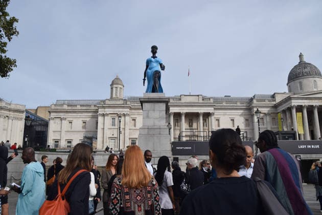 September 10, 2026, London, England, United Kingdom: The new Fourth Plinth sculpture Lady In Blue by artist Tschabalala Self is unveiled in Trafalgar Square. London United Kingdom - ZUMAv130 20260910_zip_v130_034 Copyright: xVukxValcicx